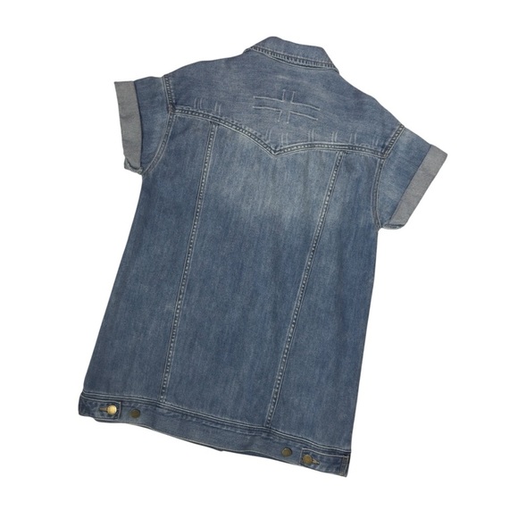 Liverpool Faded Blue Distressed Short Sleeve Denim Jean Shirt Jacket Extra Small - Picture 7 of 15